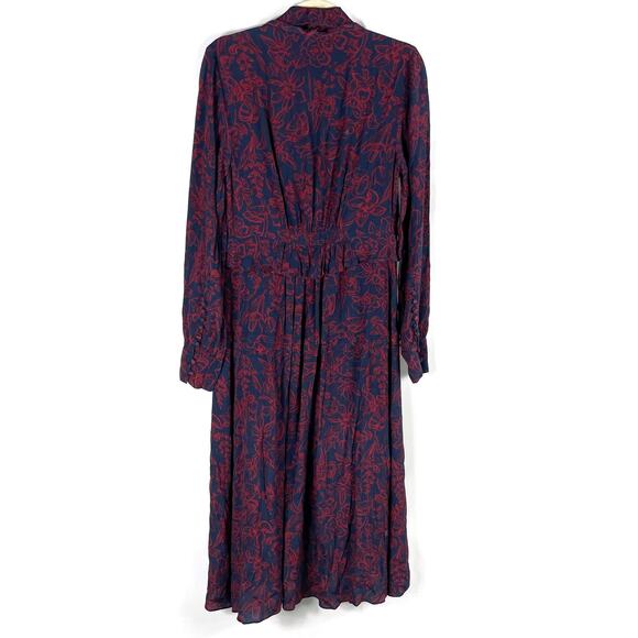 Jason Wu Print Midi Shirt Dress Blue Red Tie Neck Button Front Long Sleeve Sz 6‎ - Picture 12 of 15